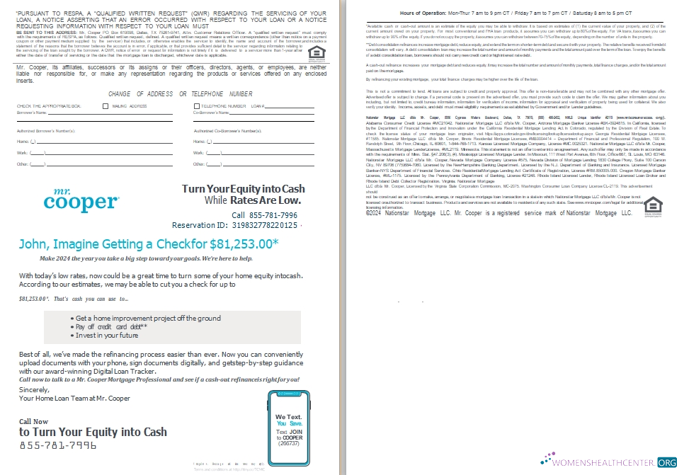 USA Mr. Cooper Changing the Face of Home Loans mortgage loan statement, 4 pages 3 4 scr